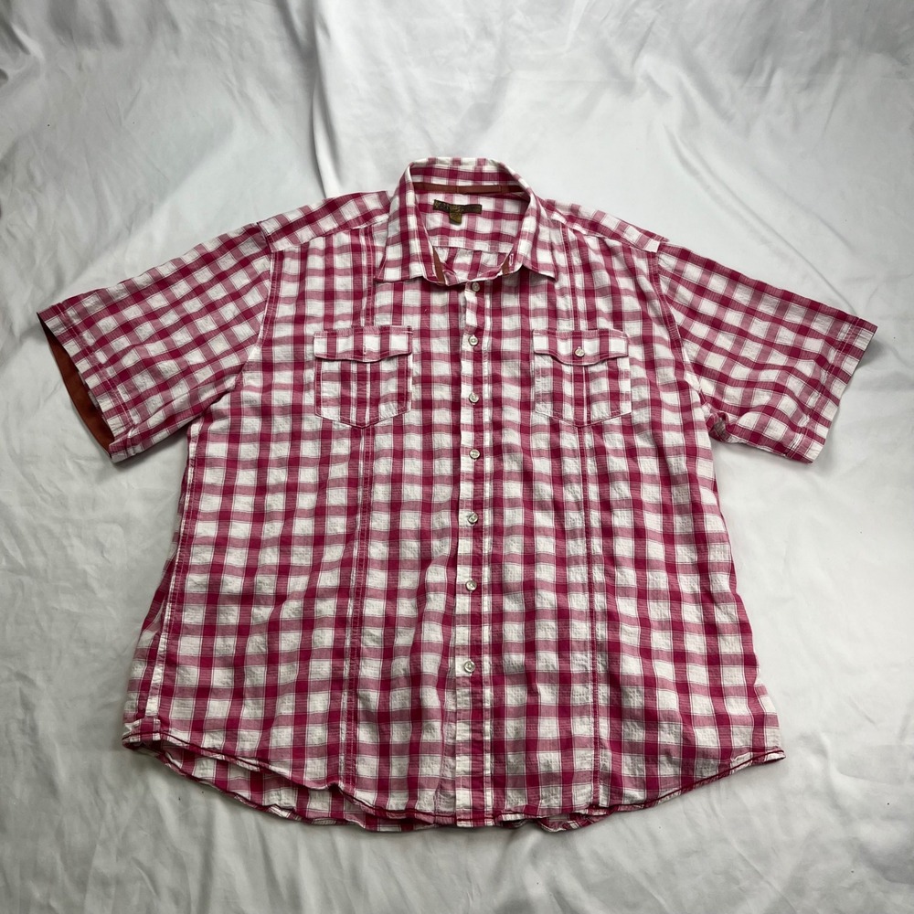 Blue‎ Seersucker Plaid Button Down Pink White Checkered Shirt